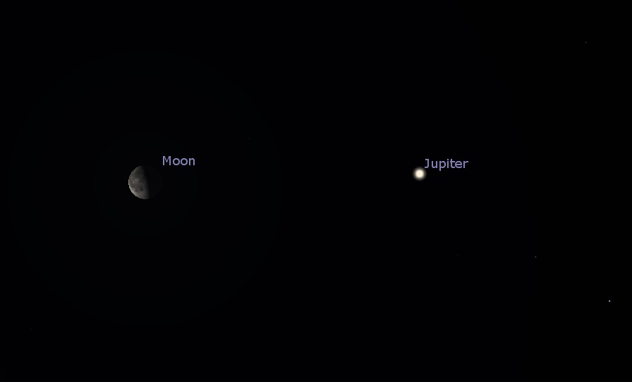 Moon near Jupiter in the southern sky