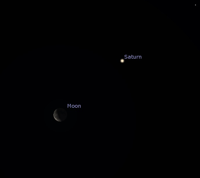 Moon near Saturn in the southeastern sky
