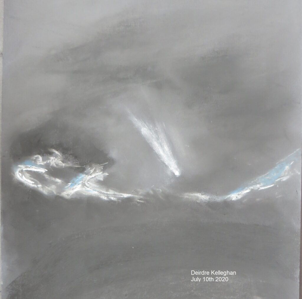 Drawing 4 - 02:39am - 01:39 UT - C/2020 F3 (NEOWISE) My final drawing another hybrid, the comet is drawn using the 14mm eyepiece with the Meade LX 90 - 142X Pastel and Conte on black card. Drawing 4 - 02:39am - 01:39 UT C/2020 F3 (NEOWISE) - My final drawing another hybrid, the comet is drawn using the 14mm eyepiece with the Meade LX 90 - 142X Pastel and Conte on black card.