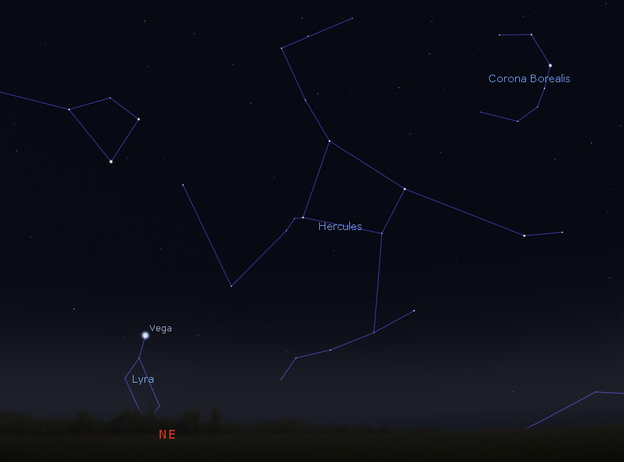 Vega in the northeastern sky at midnight