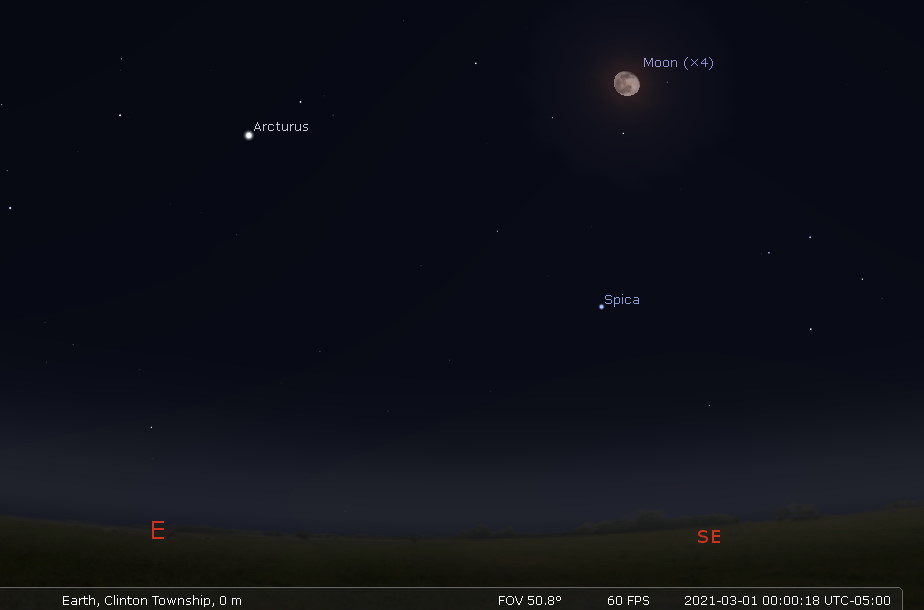 East-southeastern sky at midnight