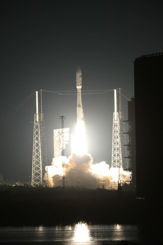 At Cape Canaveral Air Force Station's Space Launch Complex 41, an Atlas V rocket with NOAA's Geostationary Operational Environmental Satellite, or GOES-R, lifts off at 6:42 p.m. EST. GOES-R is the first satellite in a series of next-generation GOES satellites for NOAA, the National Oceanographic and Atmospheric Administration. It will launch to a geostationary orbit over the western hemisphere to provide images of storms and help meteorologists predict severe weather conditionals and develop long-range forecasts.