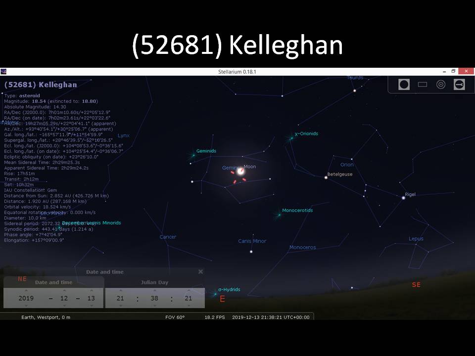 52681 Kelleghan an asteroid with my name on it - up there in Gemini