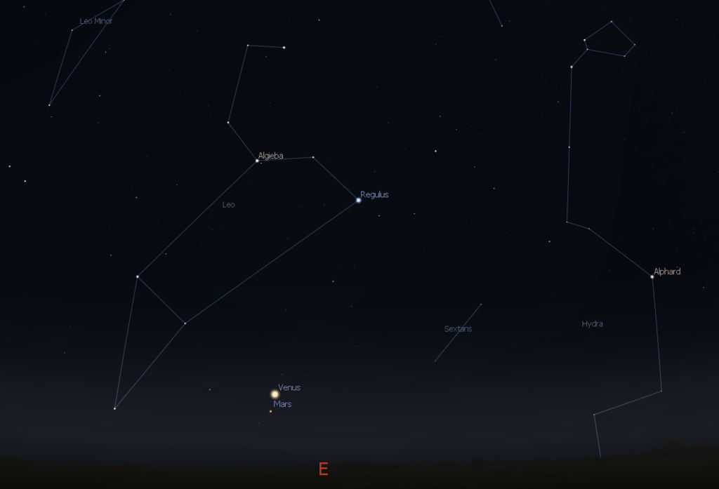 Venus and Mars very near each other, low in the eastern predawn sky - Oct. 3, 2017