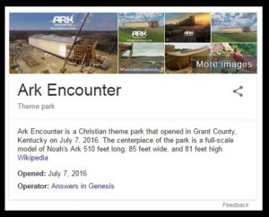 What Google returns when searching on the Kentucky Ark.