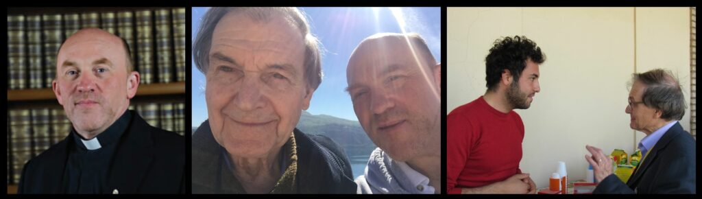 From left to right:  Fr. Gabriele Gionti, S.J.; Gionti and Penrose atop Castel Gandolfo; an intense side discussion.