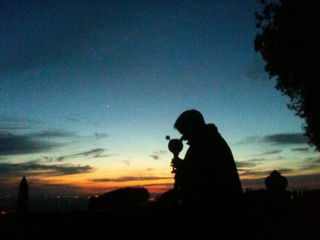 Turn Left at Orion co-author Dan Davis observing Venus during sunset with my C-90 telescope