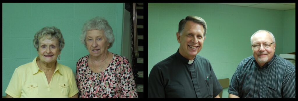 Left to right—Nancy Carie and Jean Nowaskie of the Old Cathedral Library and Museum; Fr. Dave Fleck, pastor of St. Francis Xavier church; Tim Lilley, Director of Communications for the Diocese of Evansville, Indiana, and an avid amateur astronomer and HAM radio operator.  Thanks to these people, I got to explore the library with my wife, Christina.