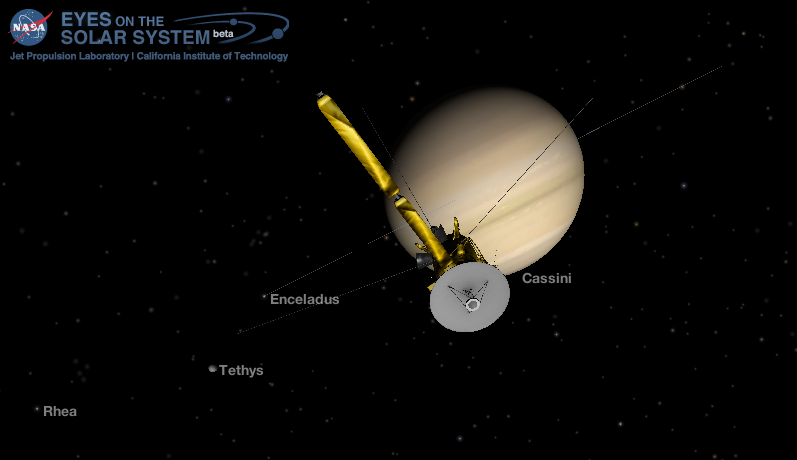 Simulation of the Cassini Spacecraft on April 11, 2015 from NASA Eyes on the Solar System app.