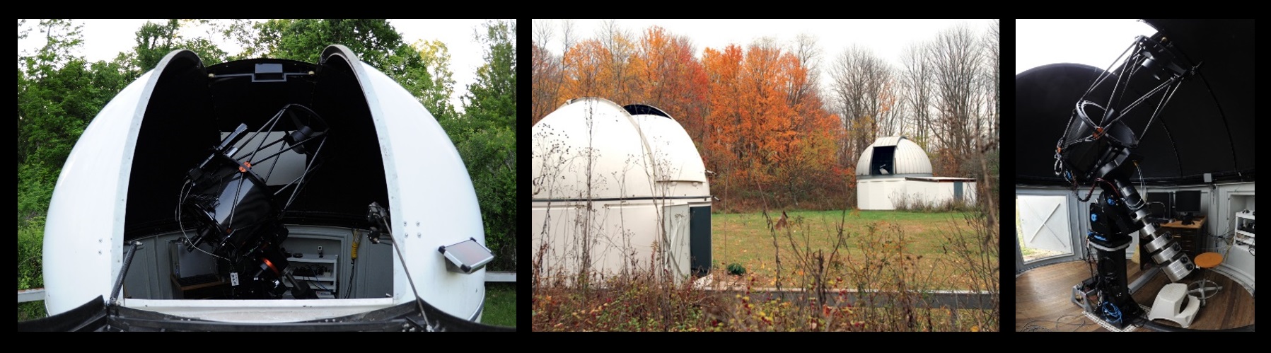 These are photos of the University of Louisville’s Moore Observatory, located in Oldham County, Kentucky, just outside Louisville. These photos are from the observatory’s web page. The telescope seen here is a Planewave Instruments 20-inch (0.5-meter) f/6.8 corrected Dall-Kirkham telescope. It has an identical companion at Mt. Kent Observatory in Queensland, Australia. There are other instruments at Moore Observatory as well.