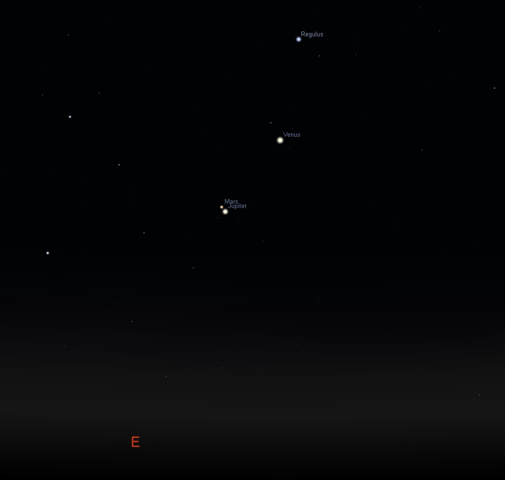 Morning sky during the conjunction on 17 Oct 2015. Image from Stellarium.