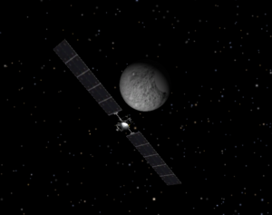 Simulation of the Dawn spacecraft orbiting Ceres on June 24, 2015. Credit: NASA Eyes on the Solar System App.