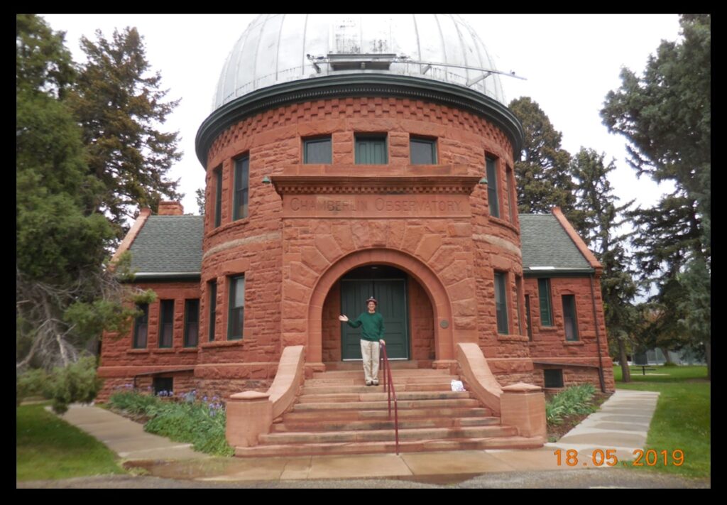 Yours truly, the art critic and the accuracy nut, at the Chamberlin Observatory in Denver.