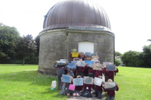 Children from Scoil Coill Dubh in Kildare show their Mars drawings at the South Dome Dunsink 