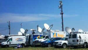 A sampling of the several dozen TV-satellite trucks at the Hopkinsville VIP/Media area.