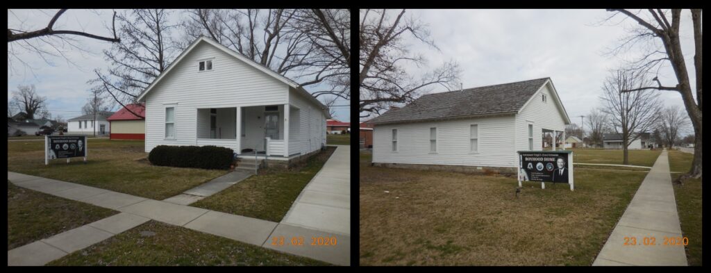 The Grissom Boyhood Home museum in Mitchell. According to information from the museum, Grissom lived here from 1927 (when he was a toddler) until 1944 (when he graduated from high school), with his parents Dennis and Cecile, his brothers Norman and Lowell, and his sister Wilma; his parents continued to own the home until they passed away.