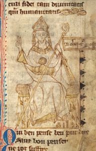 Fourteenth-century illustration of Robert Grosseteste