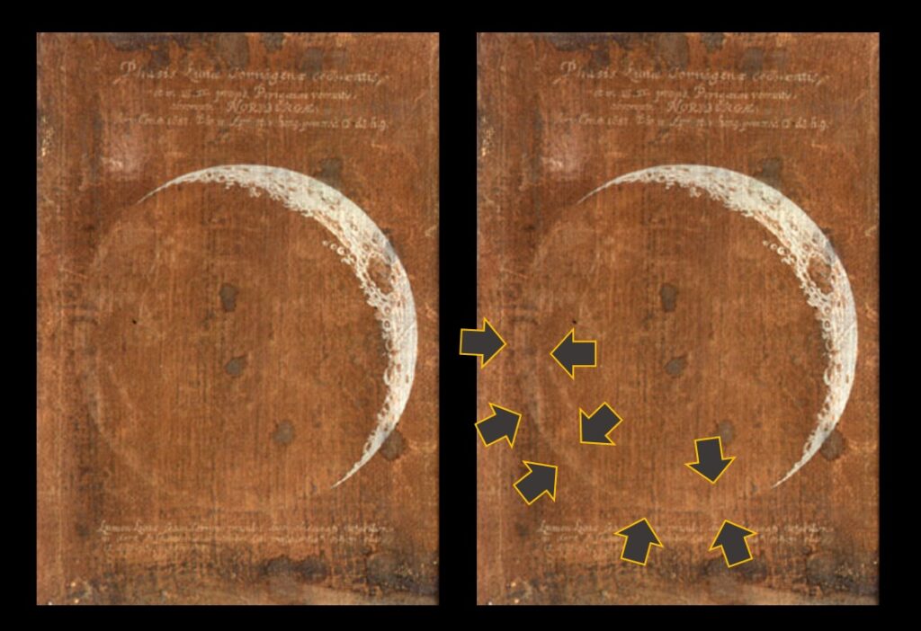 Maria Clara Eimmart’s depiction of a crescent moon, with “edge glow”.