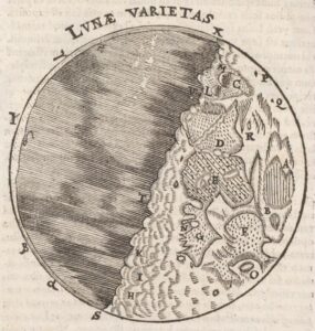 Locher’s sketch of the moon, showing the edge glow.  Click image to enlarge.