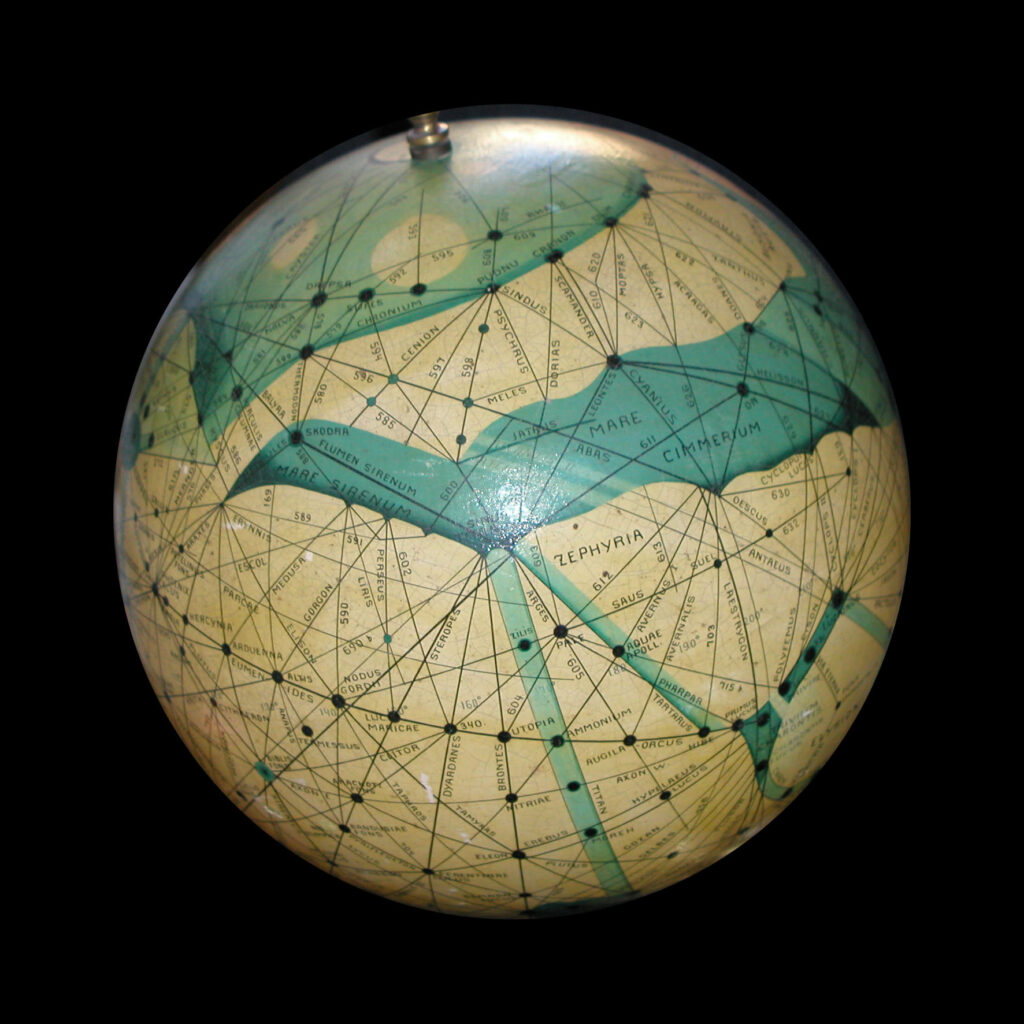 This hand-painted globe of Mars by Ingmar Bruhn in 1915 reflected observations by several good astronomers that Mars had canals. It doesn't.