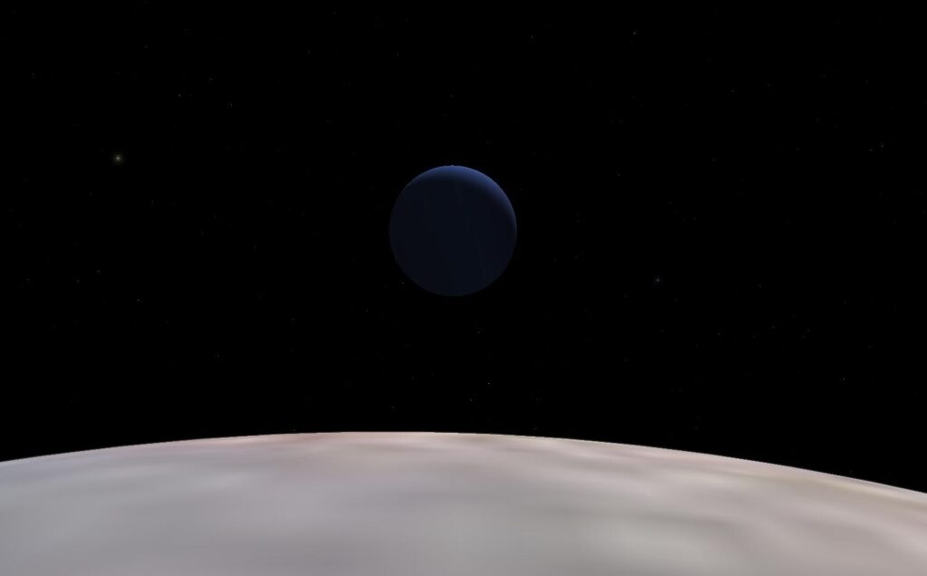 Neptune seen from above Triton in Celestia.