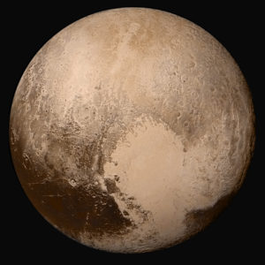 Now-famous view of Pluto acquired 13 July 2015, and unveiled at the morning briefing on 14 July. Photo: NASA/JHU APL/Southwest Research Institute.