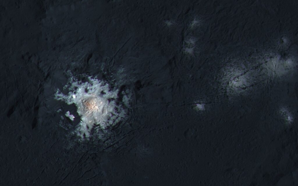 Bright spots in Occator Crater on Ceres.