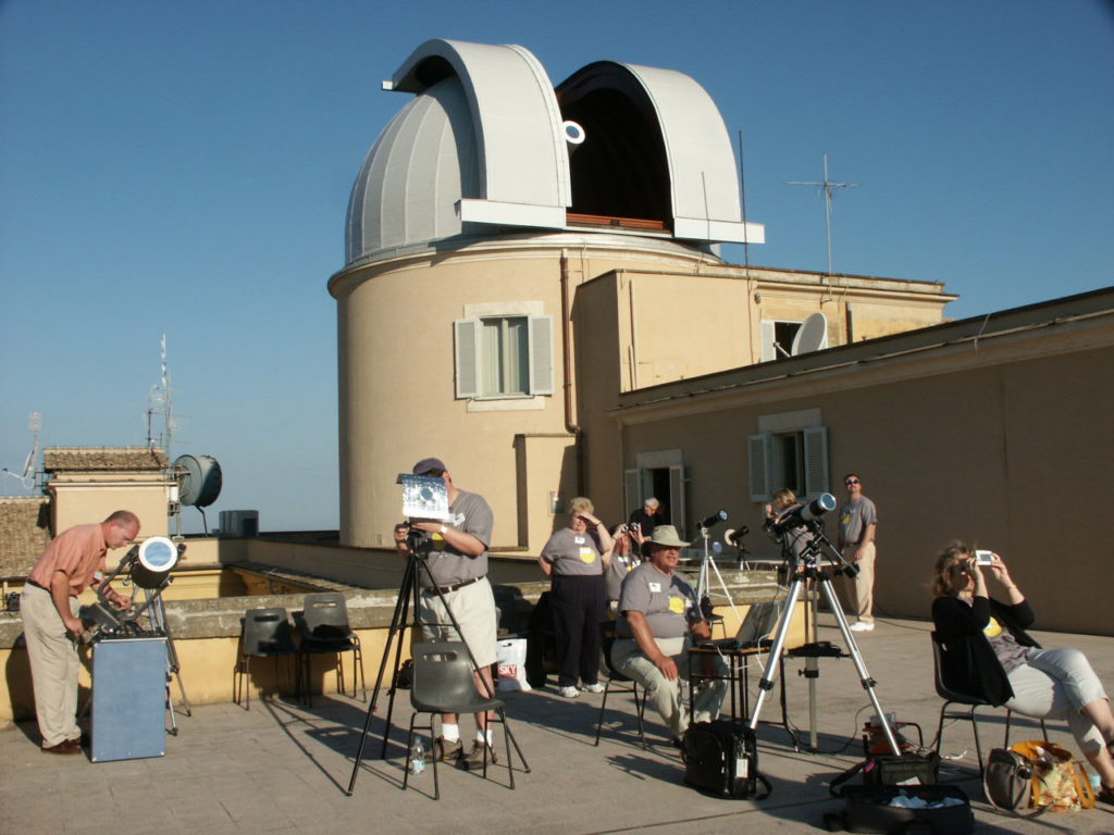 Transit observers from the Sky and Telescope group of 2004, on the roof of the Papal Palace