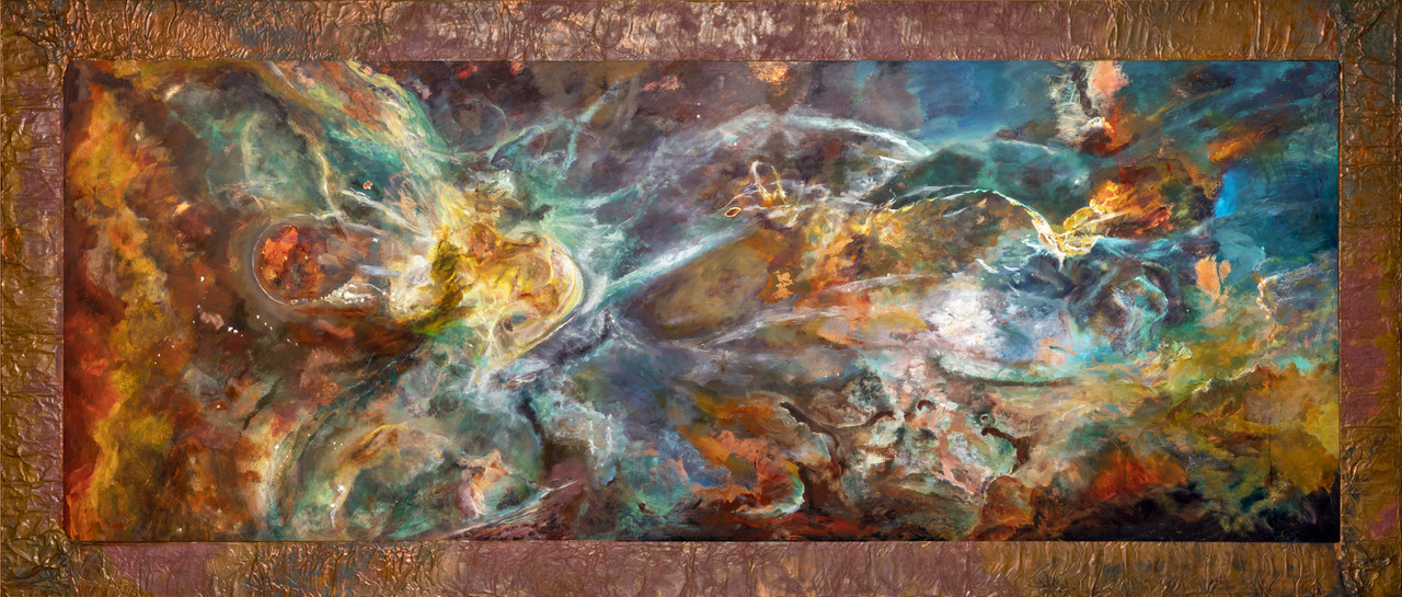 “Phi” is a painting by Jill Nichols based on the Hubble image of the Eta Carina complex… art imitating nature that looks like art