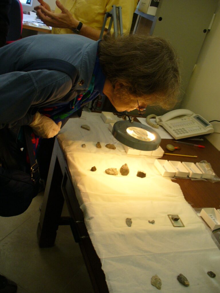 Dr. Carle Pieters, one of the Dawn team, inspecting our meteorites