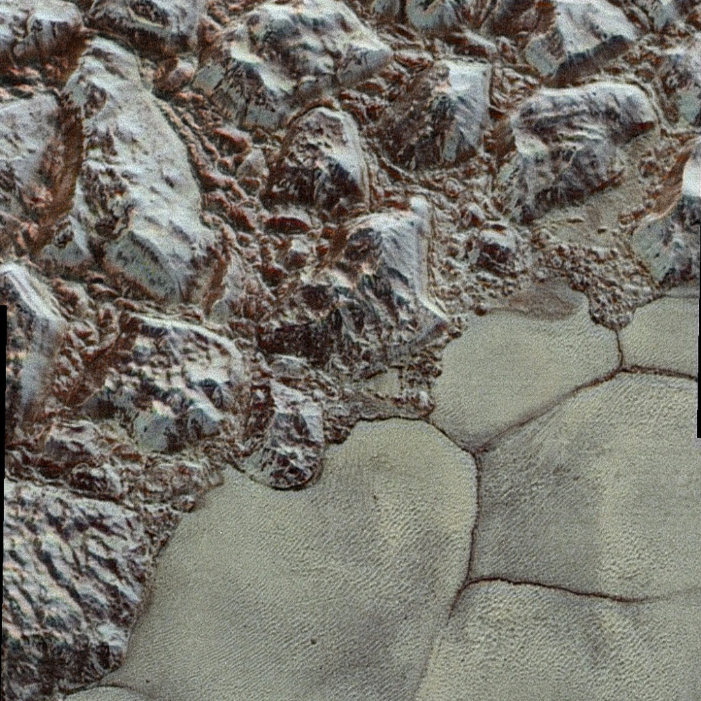 Enhanced color mosaic image of Pluto from NASA’s New Horizons spacecraft showing some of the sharpest views of the dwarf planet yet. Click to see a MUCH LARGER vertical version. Credits: NASA/JHUAPL/SwRI