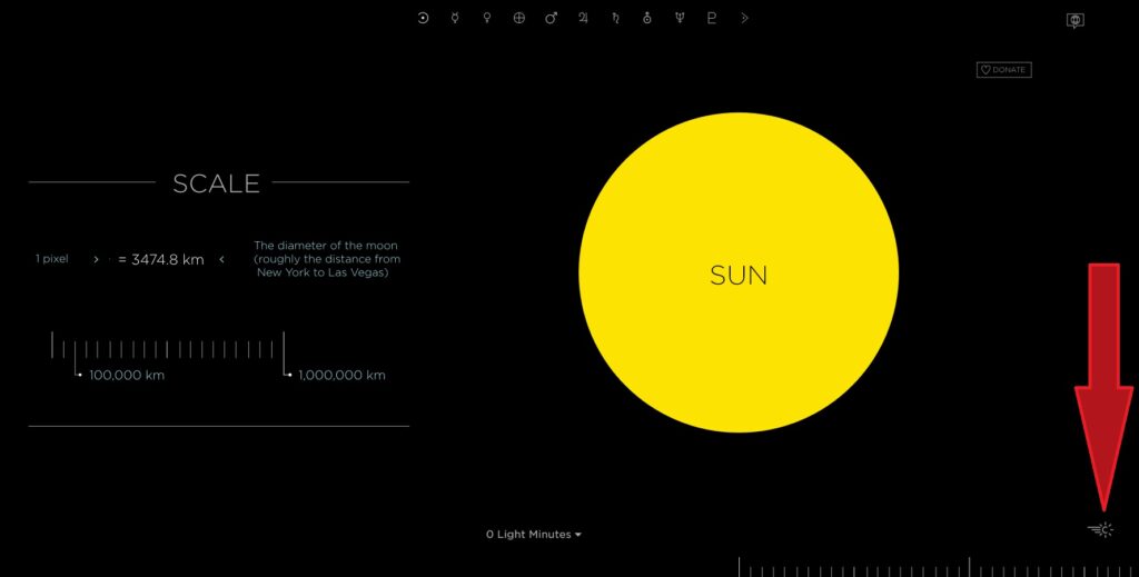 Click here, or click the image above, to try out the on-line model solar system. Note that the model is a good, the builder of the model has also added commentary that ranges across subjects from Shakespeare to significance to UFOs, comments which may or may not contribute to the value of the model. They do, however, add waypoints between the planets at which to stop.