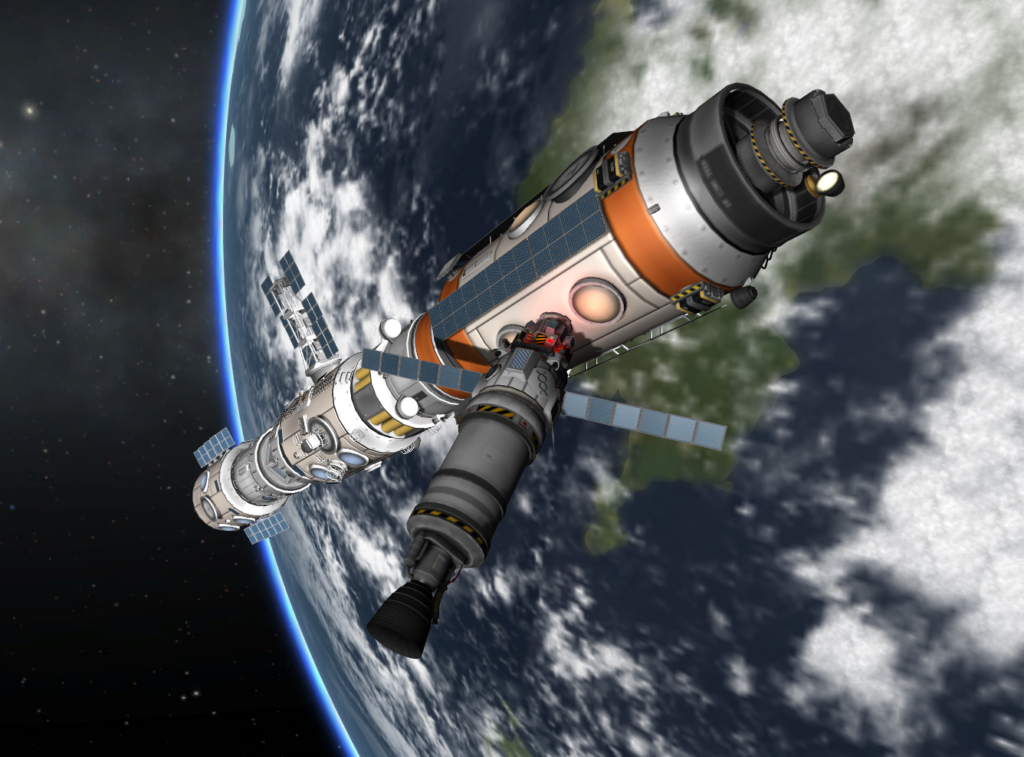 Performing science at space station in Kerbal Space Program.