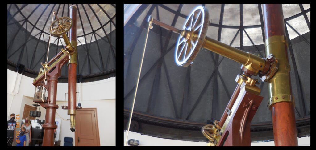 The Cincinnati Merz telescope (left) and a close-up of its mount.