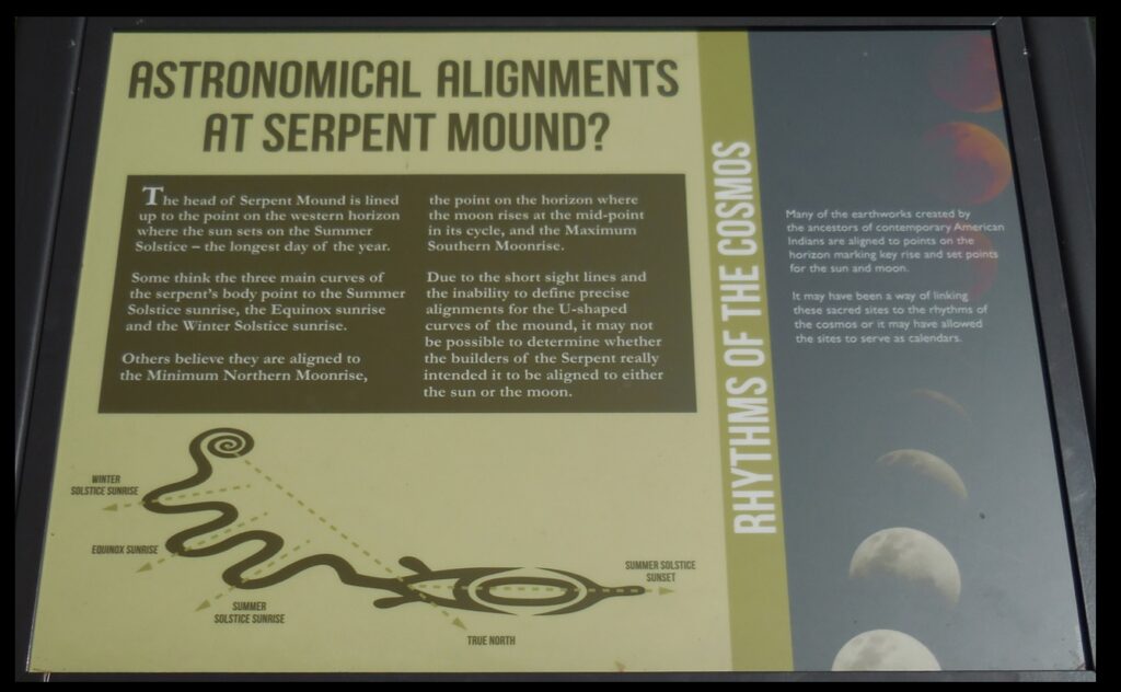 Plaque discussing the possible astronomical significance of Serpent Mound.