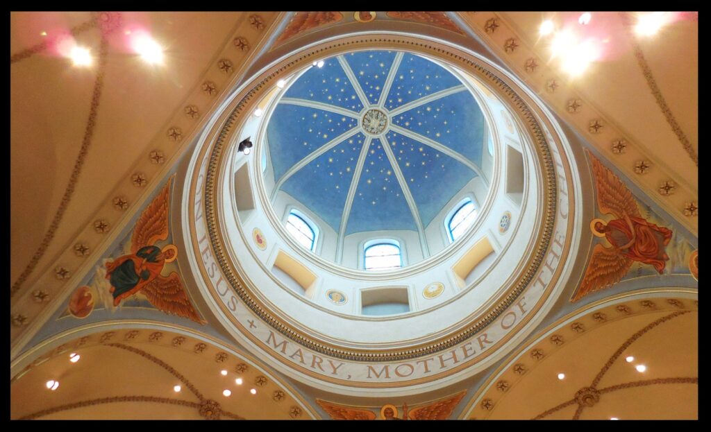 The interior of the dome of St. Mary’s features a starry sky.