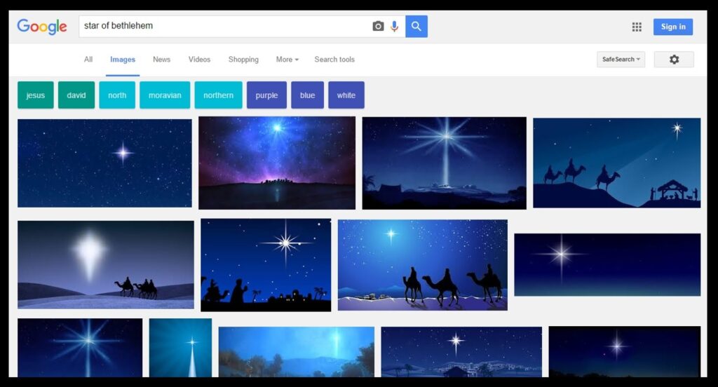 What a Google search on “Star of Bethlehem” returns.