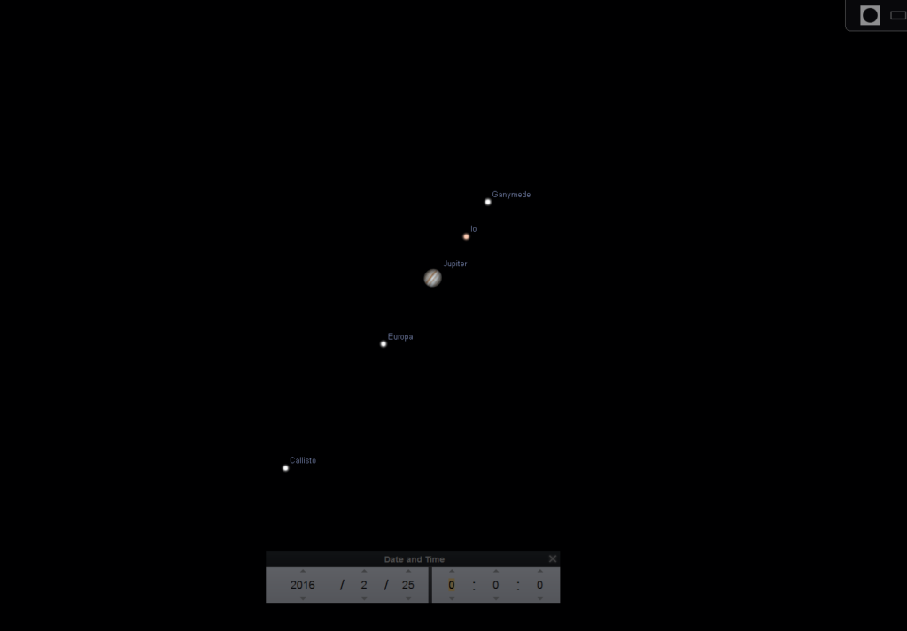 Jupiter seen magnified in Stellarium.