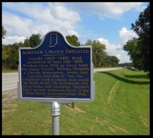 Historical marker west of Troy, noting Abraham Lincoln’s work on the Anderson River.