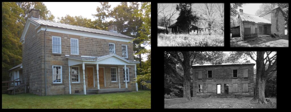 The Jacob Rickenbaugh house today, and in times when it was abandoned.