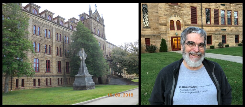 Left—St. Meinrad Archabbey. Right—Br. Guy, blogger-in-chief of The Catholic Astronomer and Director of the Vatican Observatory, at St. Meinrad (there to give a talk and workshop in September 2018). 