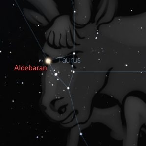 Aldebaran, the red eye of the bull. Credit: Stellarium/Bob Trembley