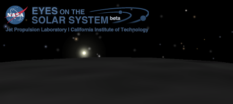 Visualization of the Sun only a few degrees above the horizon of Ceres. Image created with NASA's Eyes on the Solar System app.