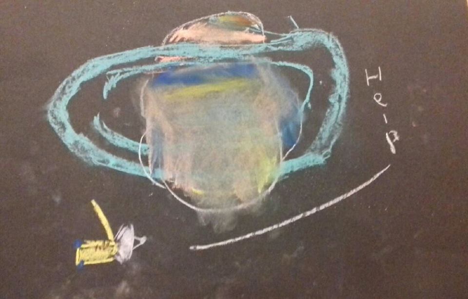 Cassini shouts HELP as it plunges into Saturn - A drawing produced by a young child at Deirdre's Spectacular Cassini workshop. Cassini shouts HELP as it plunges into Saturn - A drawing produced by a young child at Deirdre's Spectacular Cassini workshop.