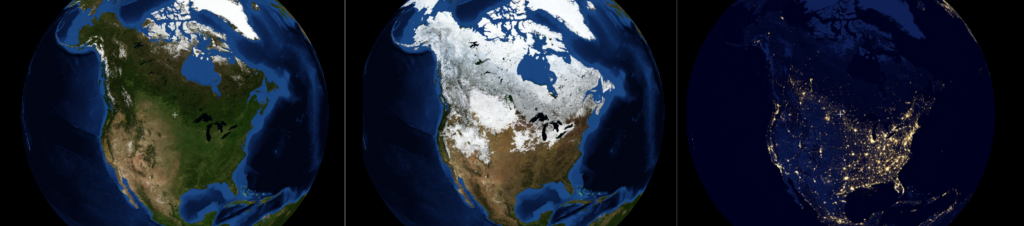 The Earth viewed in different ways in Worldwide telescope.