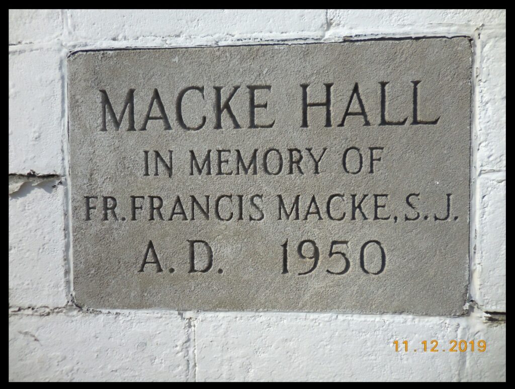 Cornerstone of Macke Hall of Our Lady of the Springs. This photo is included because Br. Bob Macke, S.J. is an astronomer at the Vatican Observatory and a writer for this blog, and this stone honors Fr. Francis Macke, S.J. Any relation?