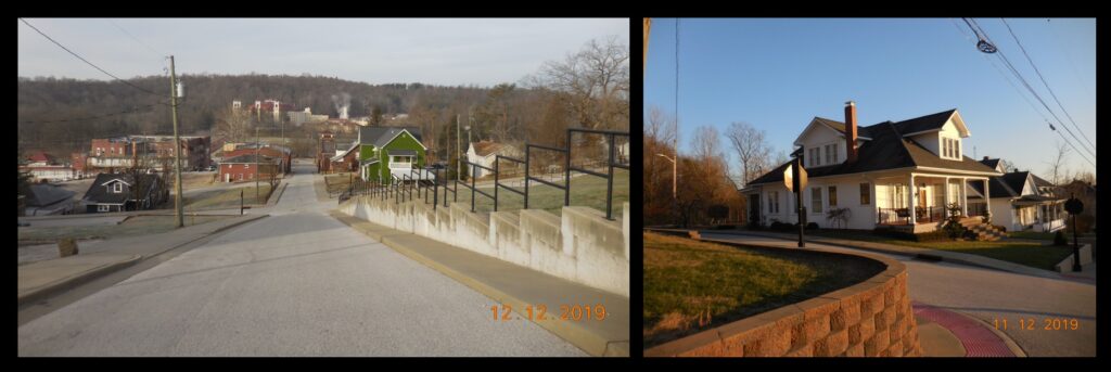 Left: The view of the Valley from the town of West Baden Springs (but note the many grassy lots). Right: The home with that view.