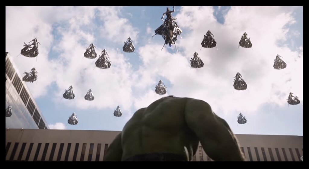 Avengers: The Incredible Hulk battles the armored hordes from the sky!