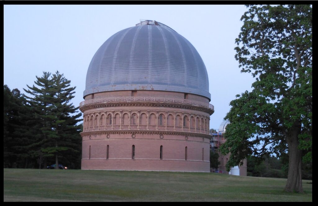 Above and below—two twilight views of the dome of the 40-inch.