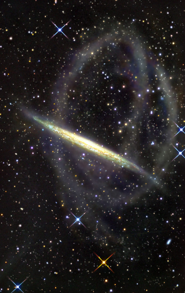 This image by Jay Gabany et al. of the galaxy NGC 5907 shows a stream of stars from a smaller galaxy that is being pulled apart by its collision with NGC 5907